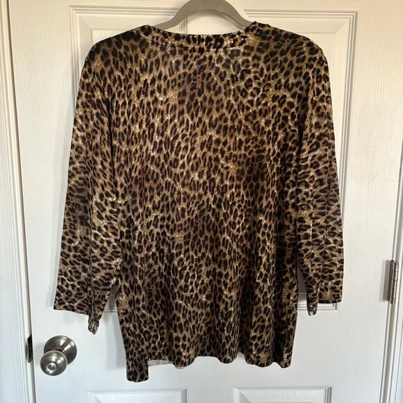 Cathy Daniels Leopard Print Sequin Lightweight Sweater Brown Black XL - Picture 11 of 11